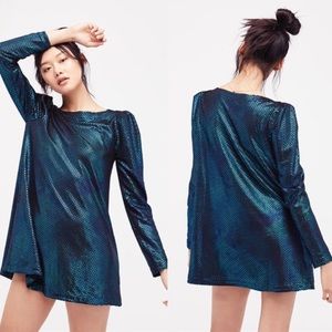 NWT Free People Blue Metallic Long Sleeve Dress